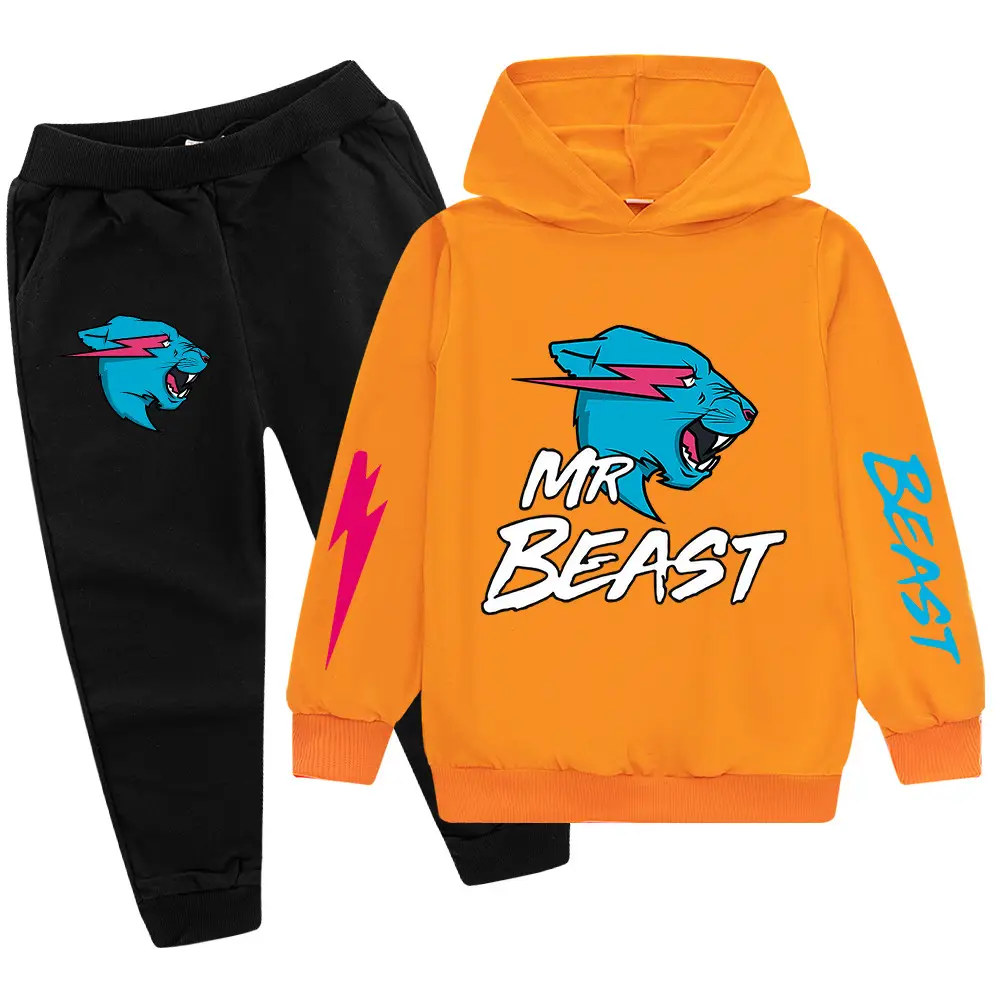 Kids Hoodie Sweatshirt Set Green Black Mr Beast Cartoon - Image 9