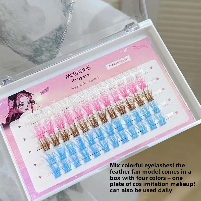 False Eyelashes Honey Box Feather Color Mixed Single Cluster Lazy Trilogy Gentle Cos Simulation Daily False Eyelashes - Image 7