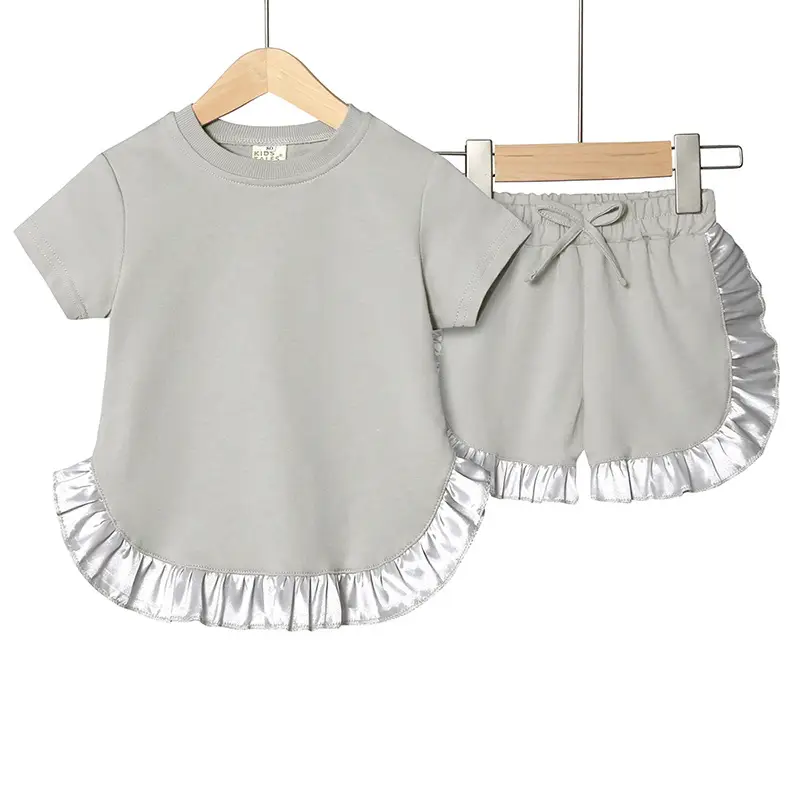 2025 Summer Girls' Grey Lace Shorts Set - Image 6