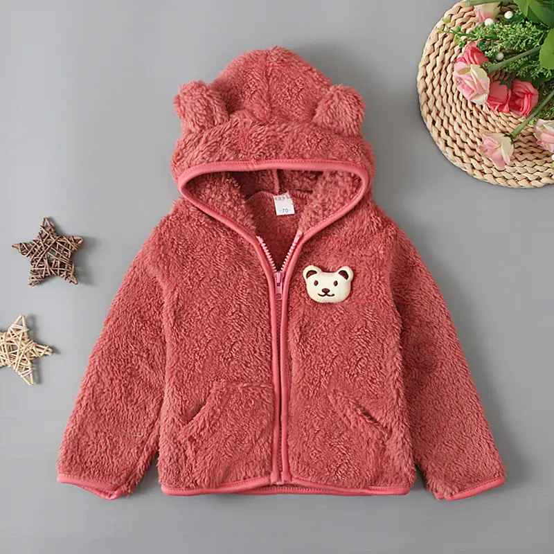 Bear Hooded Zipper Jacket for Kids Pink - Image 5