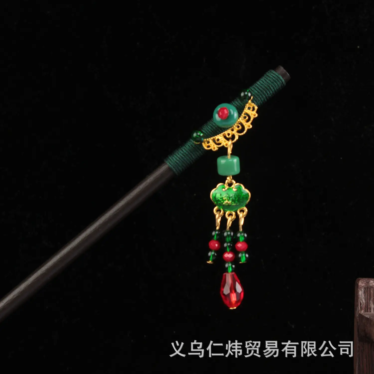 Women's New Chinese Wooden Hairpin Green Flower Drop - Image 15