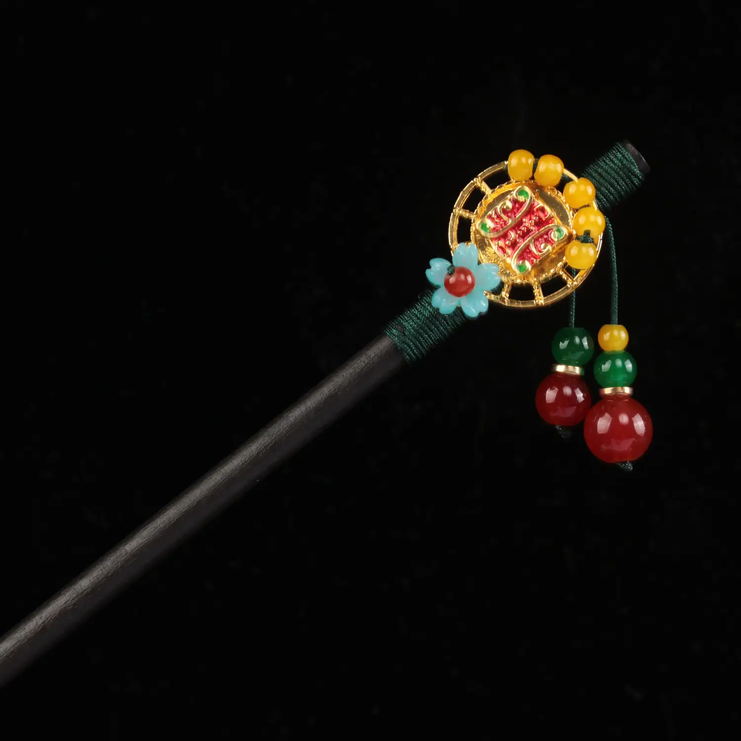 Women's New Chinese Wooden Hairpin Green Flower Drop — feature 6