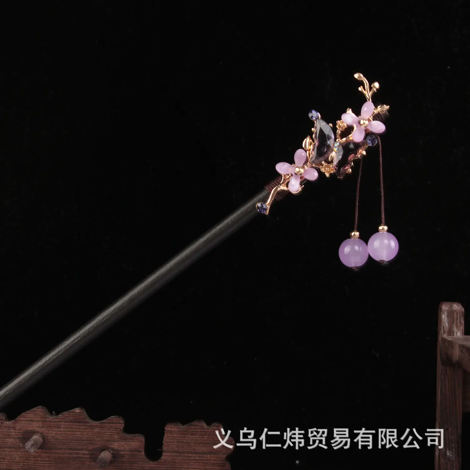 Women's New Chinese Wooden Hairpin Green Flower Drop - Image 7