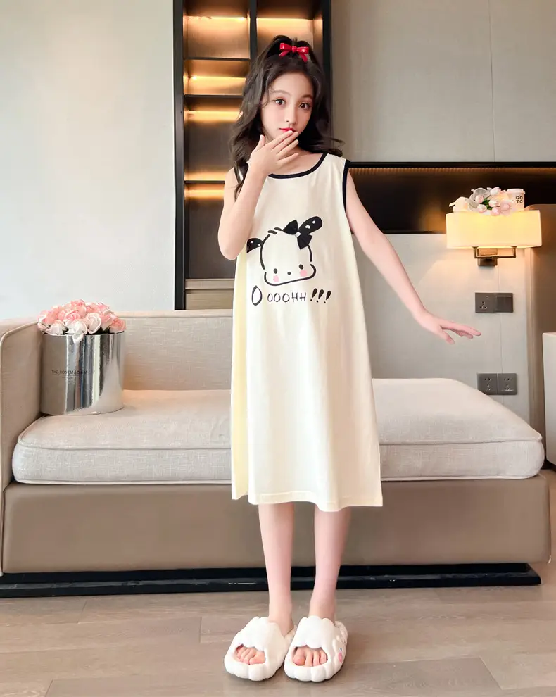 Girls Cotton Sleeveless Nightgown with Dog Cartoon Print — feature 10