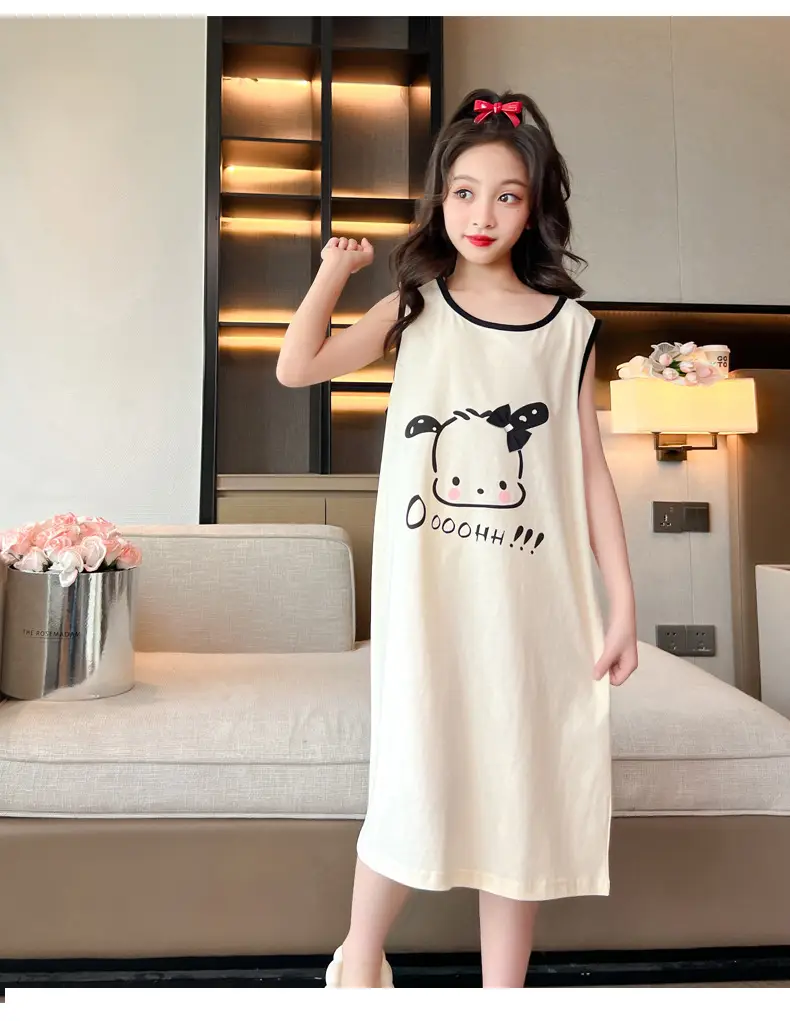 Girls Cotton Sleeveless Nightgown with Dog Cartoon Print — feature 11