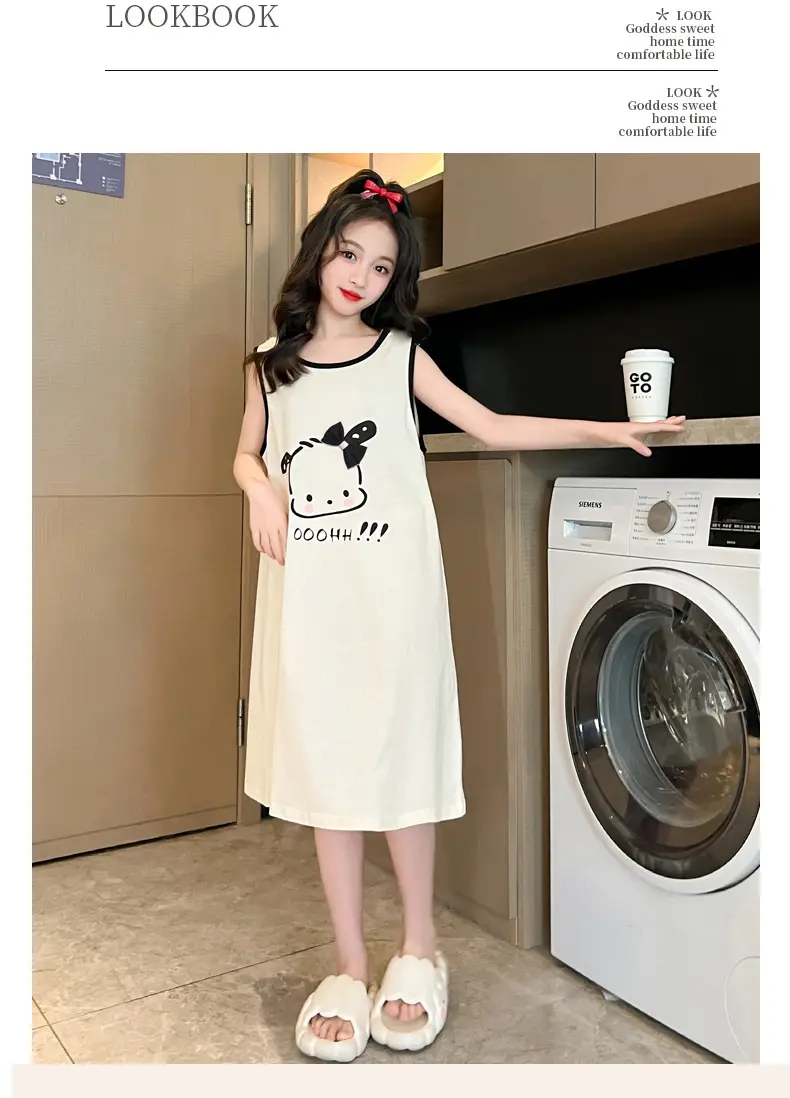 Girls Cotton Sleeveless Nightgown with Dog Cartoon Print — feature 12