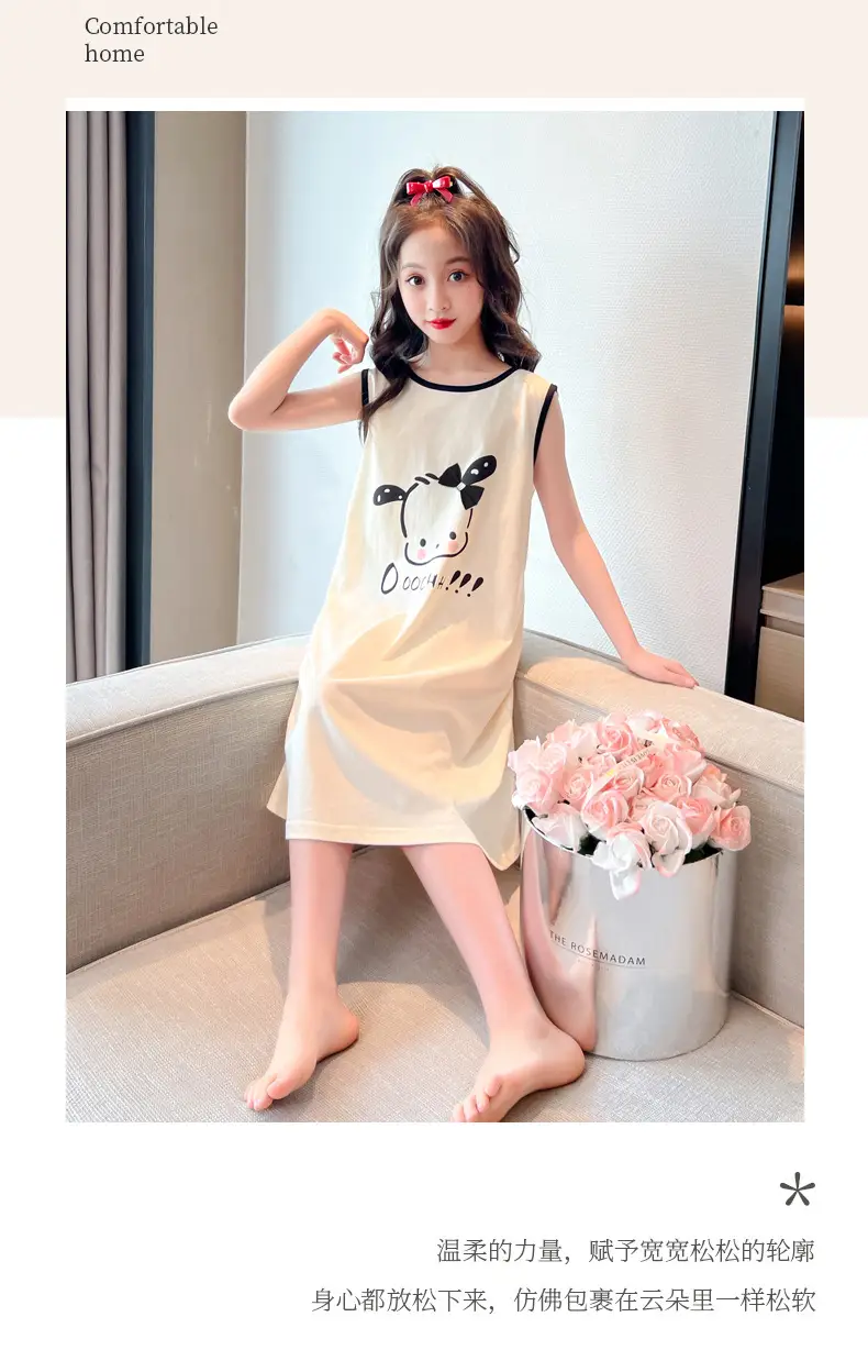 Girls Cotton Sleeveless Nightgown with Dog Cartoon Print — feature 14