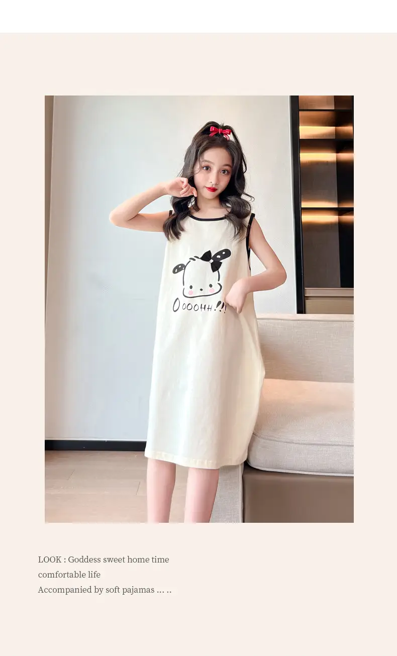 Girls Cotton Sleeveless Nightgown with Dog Cartoon Print — feature 15
