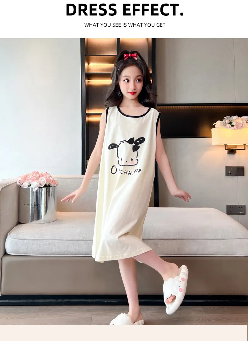 Girls Cotton Sleeveless Nightgown with Dog Cartoon Print — feature 4