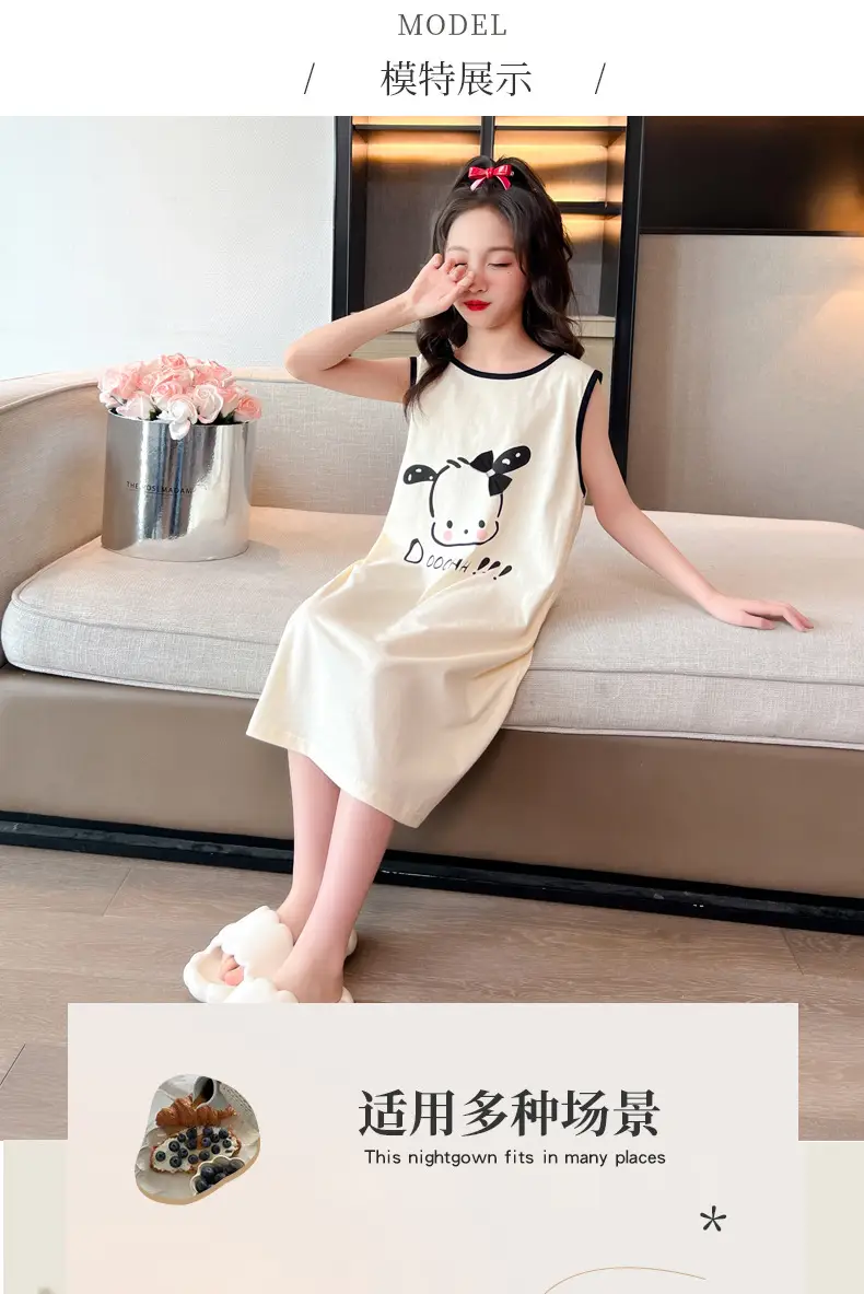 Girls Cotton Sleeveless Nightgown with Dog Cartoon Print — feature 8