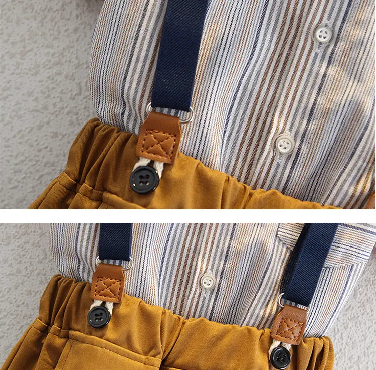 Boys Three-Piece Suit Brown Overalls with Bow Tie — feature 12