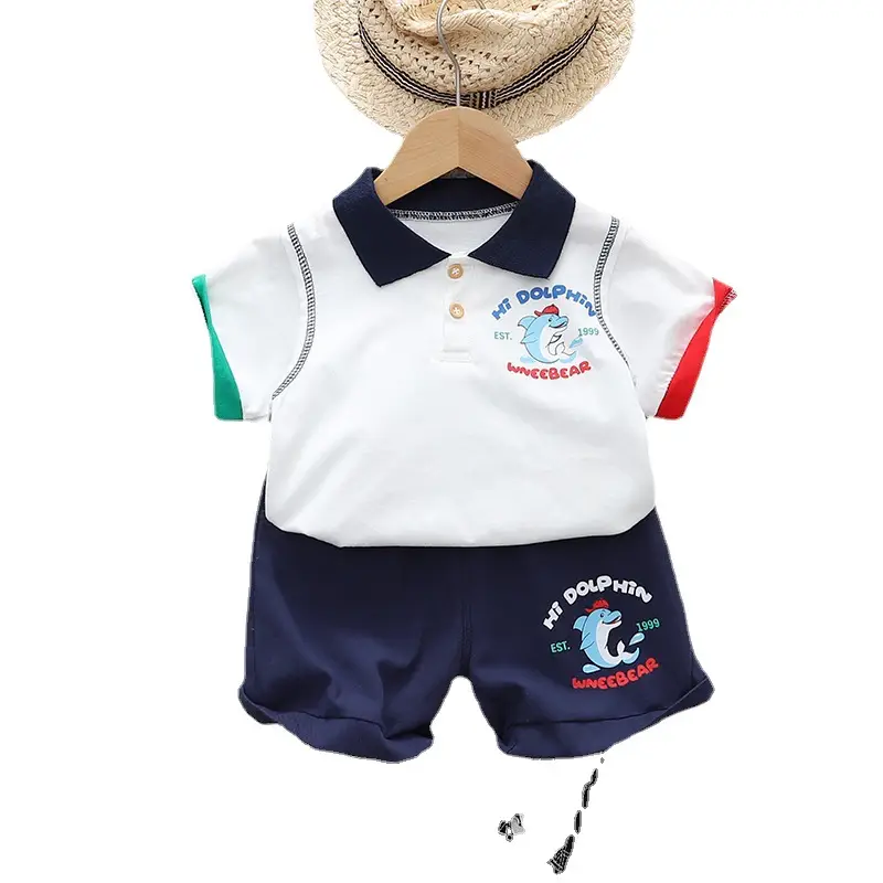 Boys Striped POIO Shirt Set Dolphin Summer Short Sleeve 2023