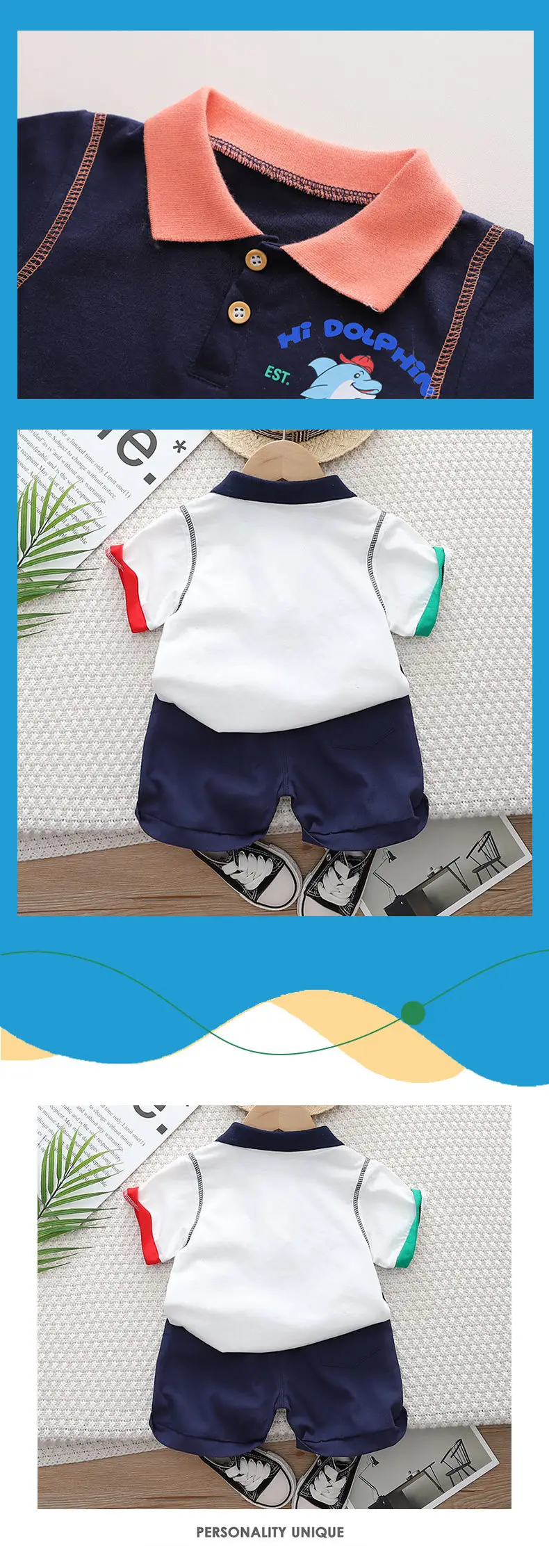 Boys Striped POIO Shirt Set Dolphin Summer Short Sleeve 2023 — feature 6