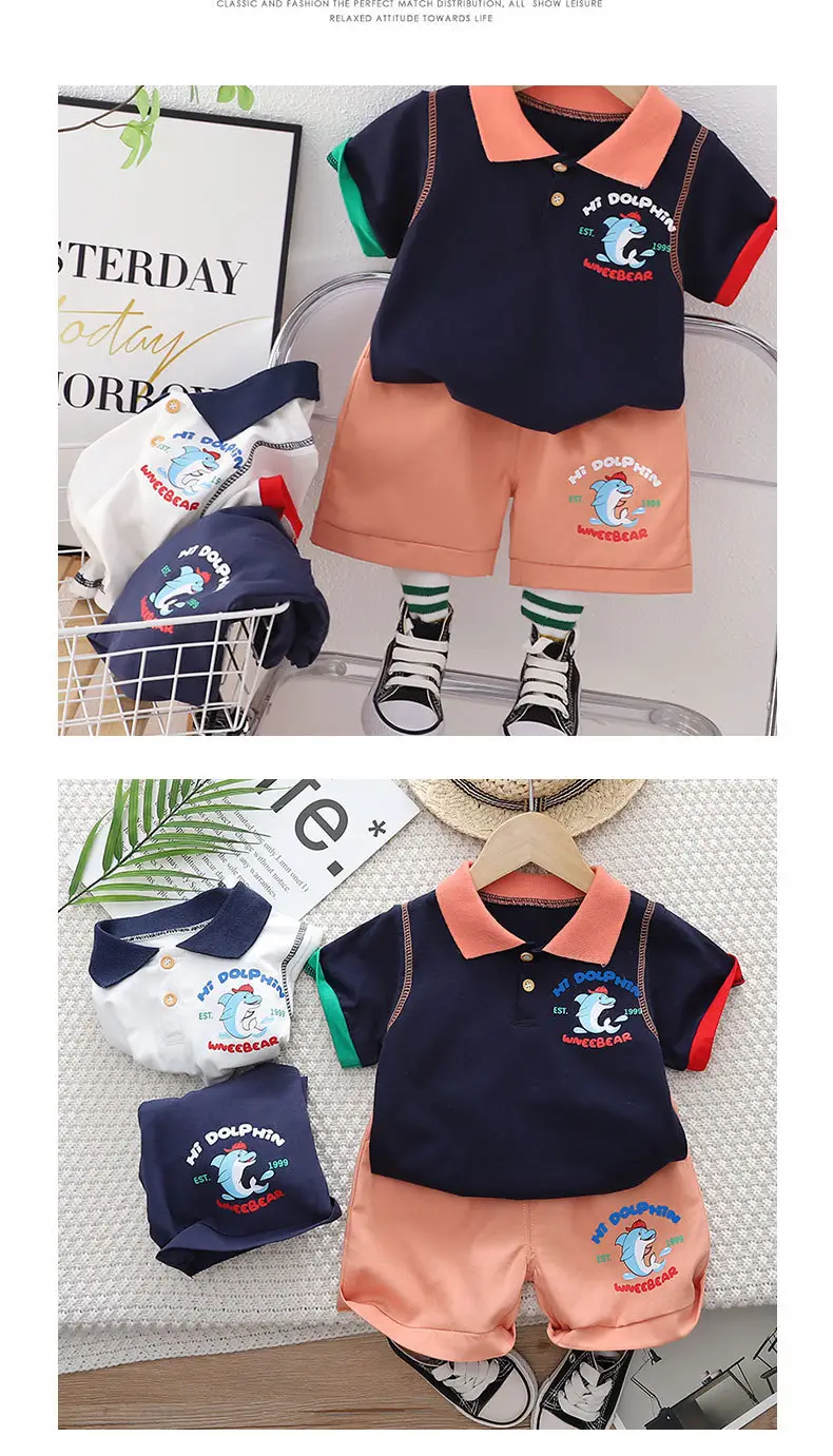 Boys Striped POIO Shirt Set Dolphin Summer Short Sleeve 2023 — feature 7
