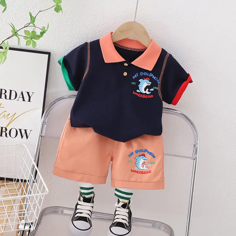 Boys Striped POIO Shirt Set Dolphin Summer Short Sleeve 2023