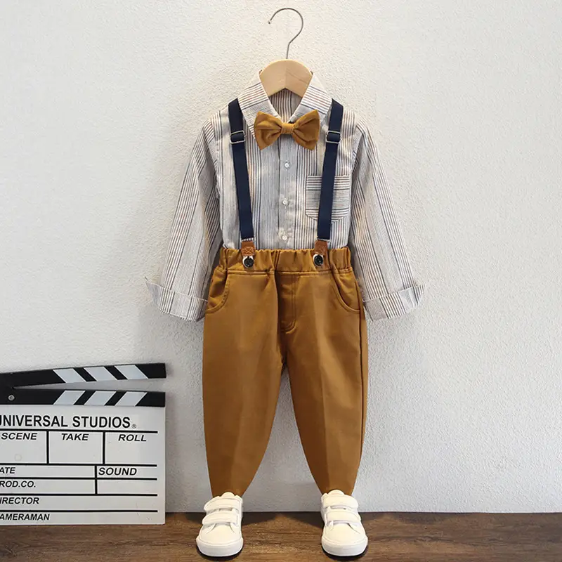 Children's British Style Shorts Suit Brown Short Sleeve Top with Bow - Image 8