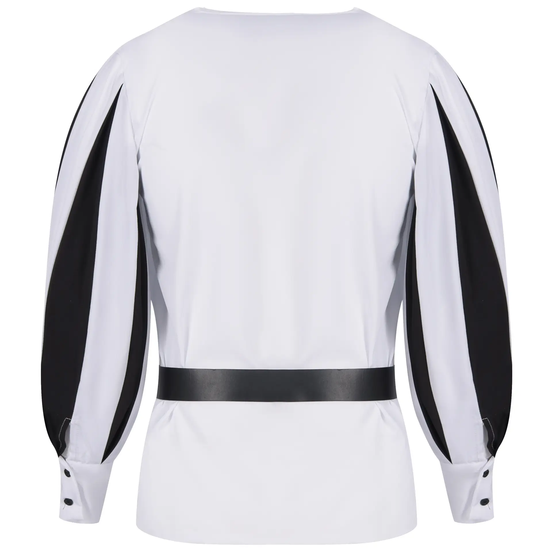 2025 Men Medieval Color Block Shirt Black Red Belted — feature 12