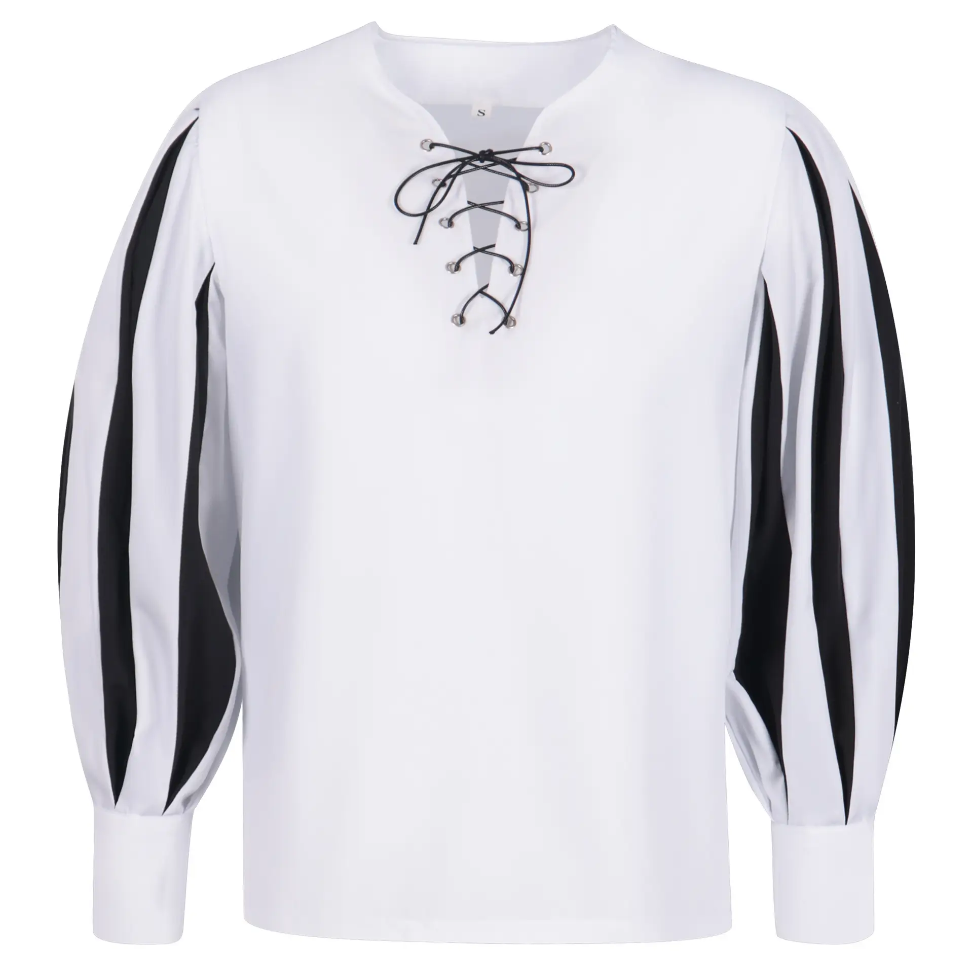 2025 Men Medieval Color Block Shirt Black Red Belted — feature 9