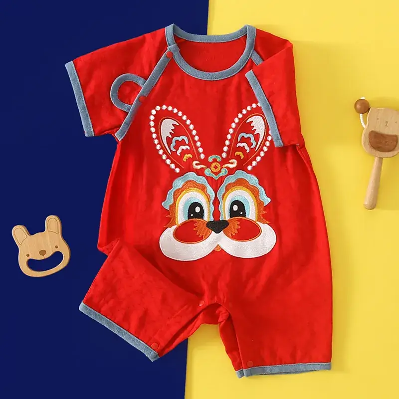 Baby Hakka Climbing Suit One-Body Suit Summer New Thin Baby Catching Week Suit Rabbit Year National Style 100 Days Wine 6263 - Image 6
