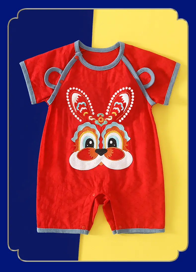 Baby Hakka Climbing Suit One-Body Suit Summer New Thin Baby Catching Week Suit Rabbit Year National Style 100 Days Wine 6263 â feature 15