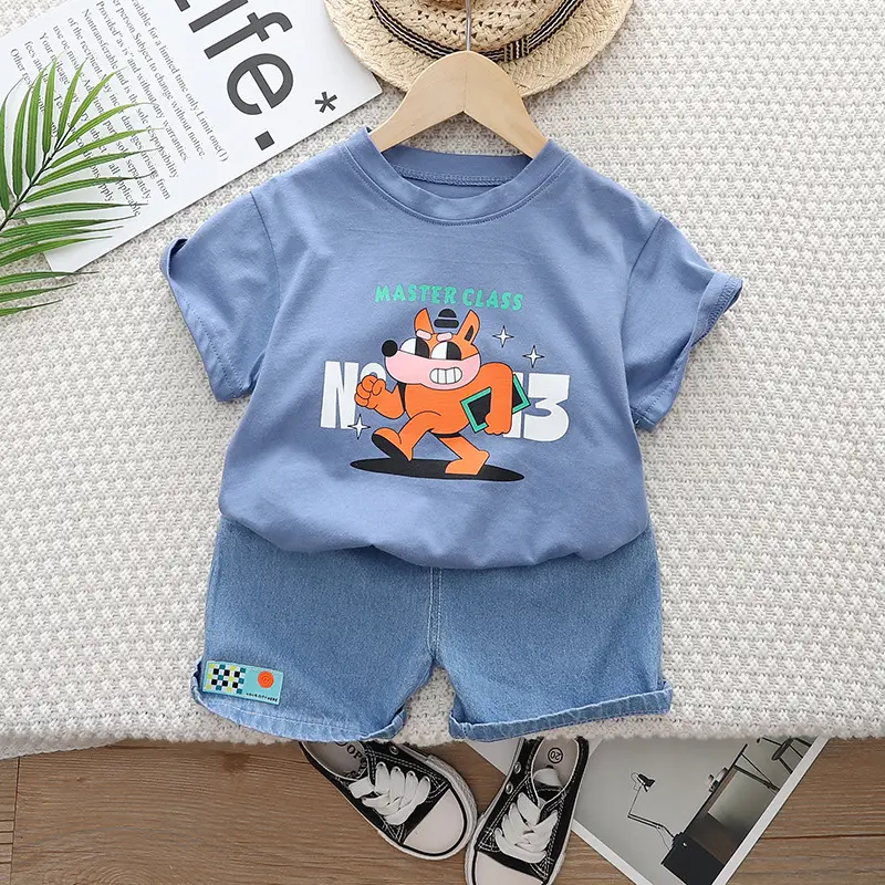 2023 Kids Monster T-Shirt Shorts Set Green Blue - Image 4
