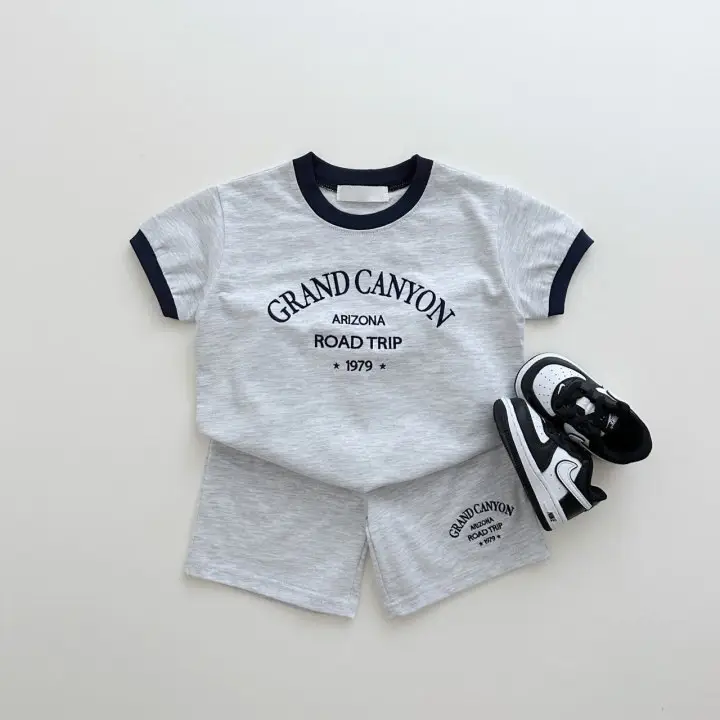 Kids Cotton Summer Pants Set Gray Black Road Trip Design — feature 3