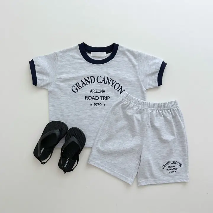 Kids Cotton Summer Pants Set Gray Black Road Trip Design — feature 4