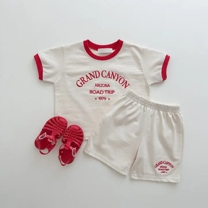 Kids Cotton Summer Pants Set Gray Black Road Trip Design — feature 7
