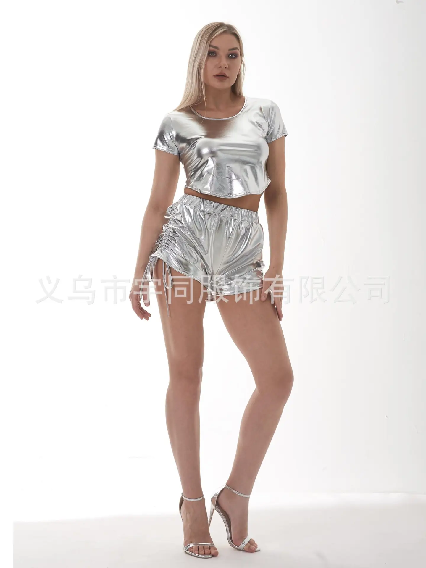 PU Hot Drawstring Shorts Women Sexy Gold High Heels — feature 10