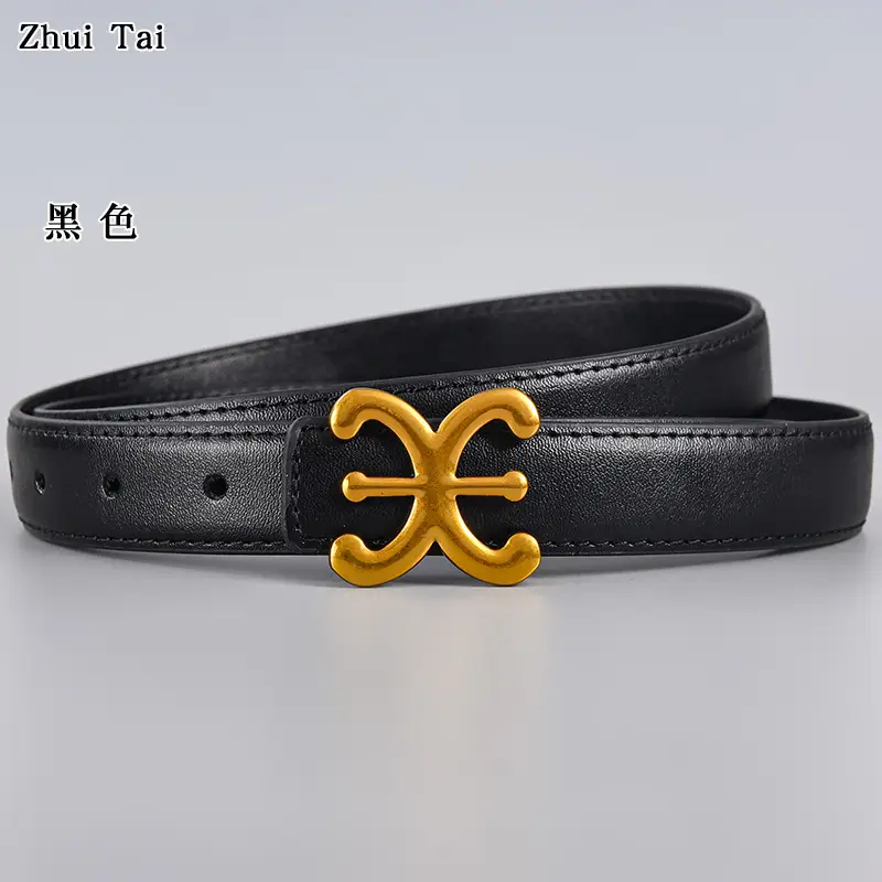 Black Gold Logo Women's Leather Belt - Image 9