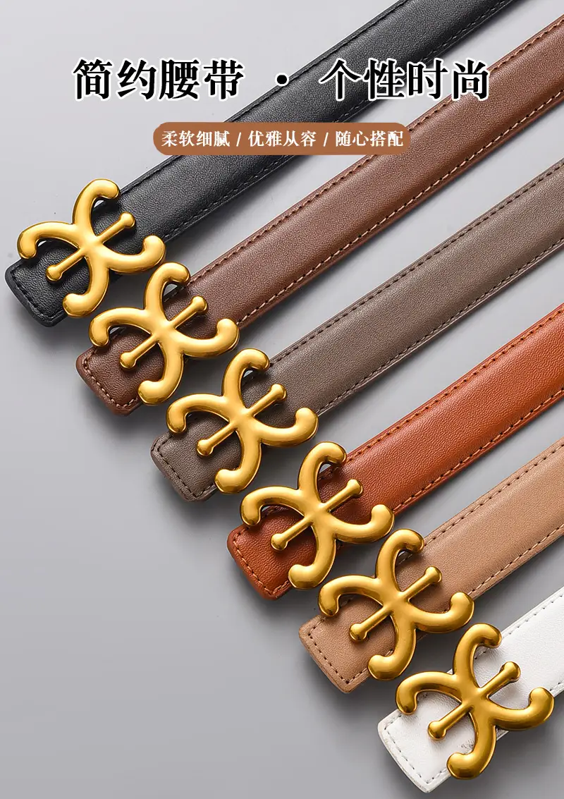 Black Gold Logo Women's Leather Belt β feature 1