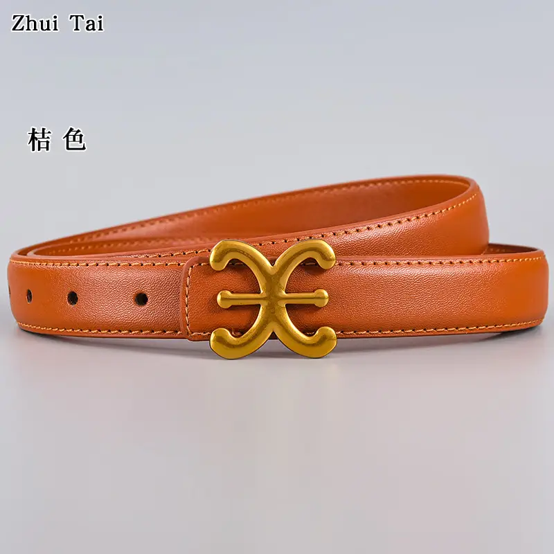 Black Gold Logo Women's Leather Belt - Image 3