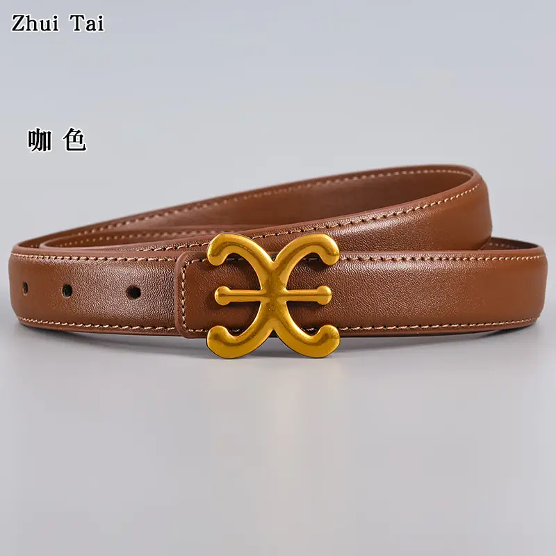 Black Gold Logo Women's Leather Belt - Image 4