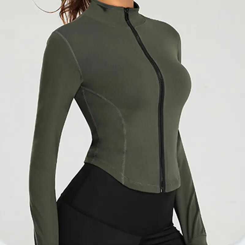 New Stand-Up Collar Zipper Yoga Jacket Green Slim Fit - Image 5