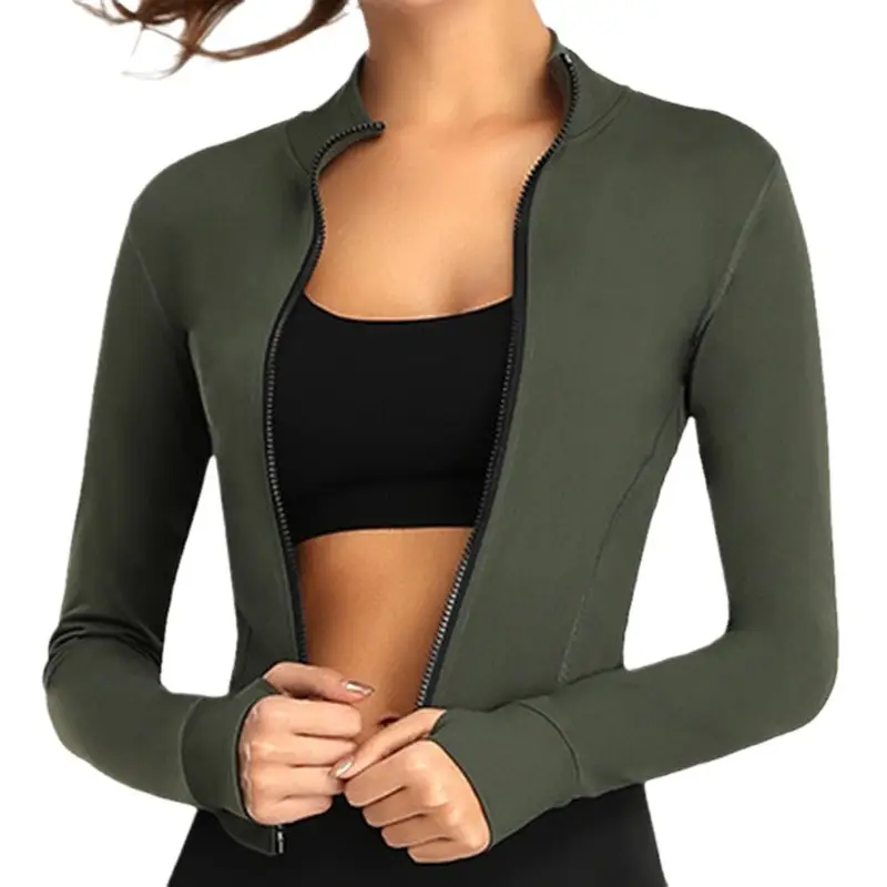 New Stand-Up Collar Zipper Yoga Jacket Green Slim Fit - Image 8