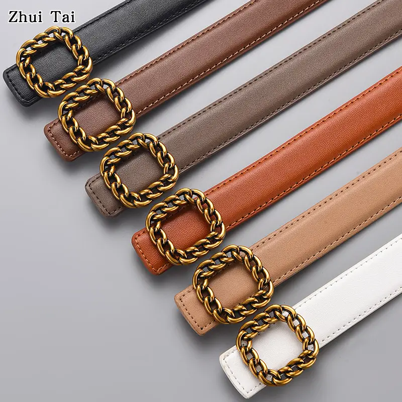Tie Belt with Gold Chain Buckle Brown - Image 7