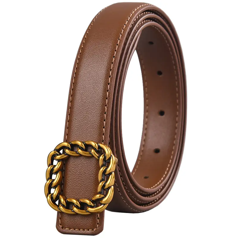 Tie Belt with Gold Chain Buckle Brown - Image 11