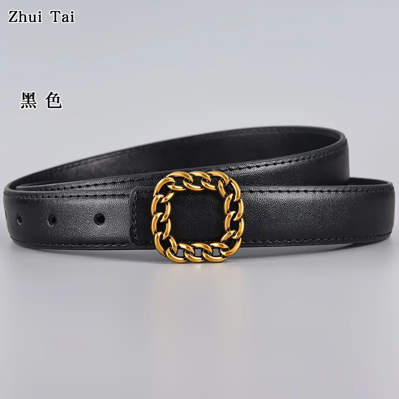 Tie Belt with Gold Chain Buckle Brown β feature 10