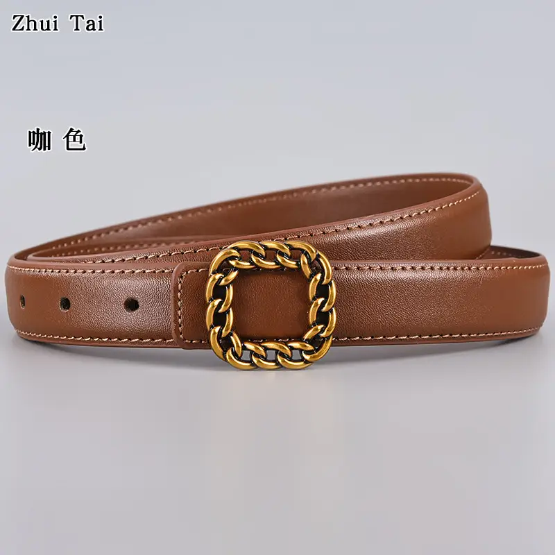 Tie Belt with Gold Chain Buckle Brown β feature 12