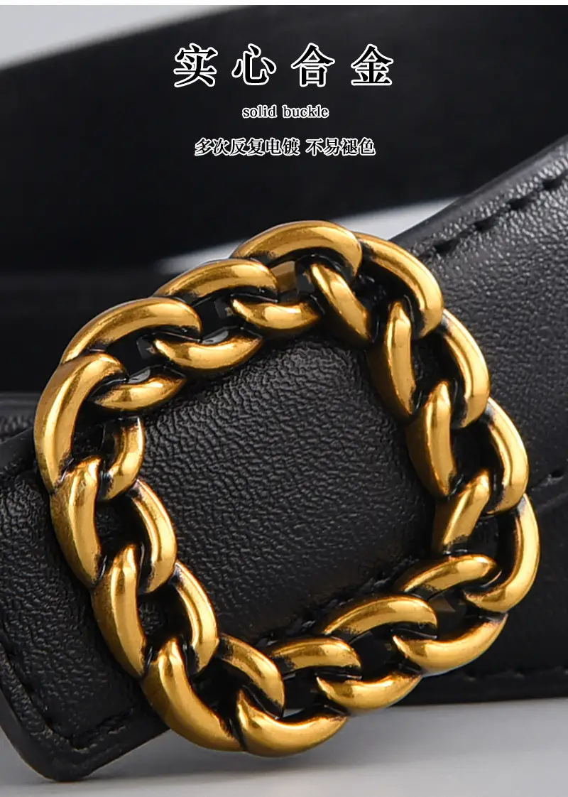 Tie Belt with Gold Chain Buckle Brown β feature 6