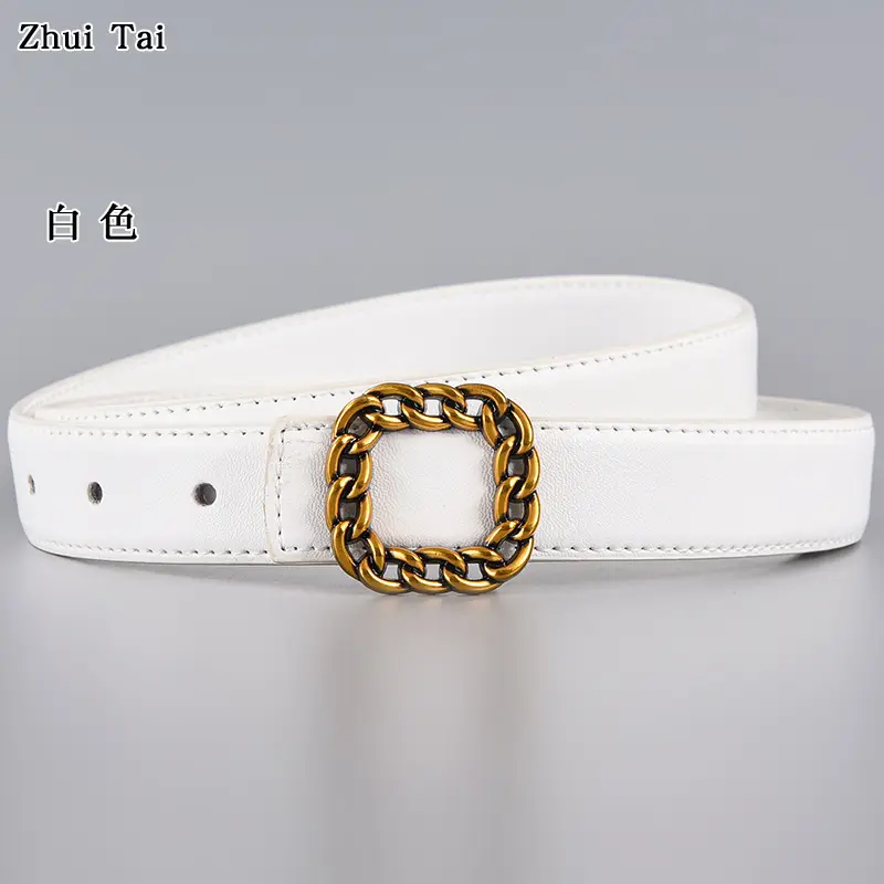 Tie Belt with Gold Chain Buckle Brown β feature 9