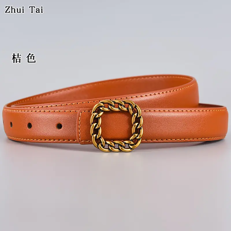 Tie Belt with Gold Chain Buckle Brown - Image 3