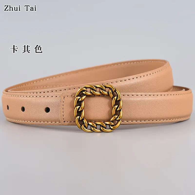 Tie Belt with Gold Chain Buckle Brown - Image 5
