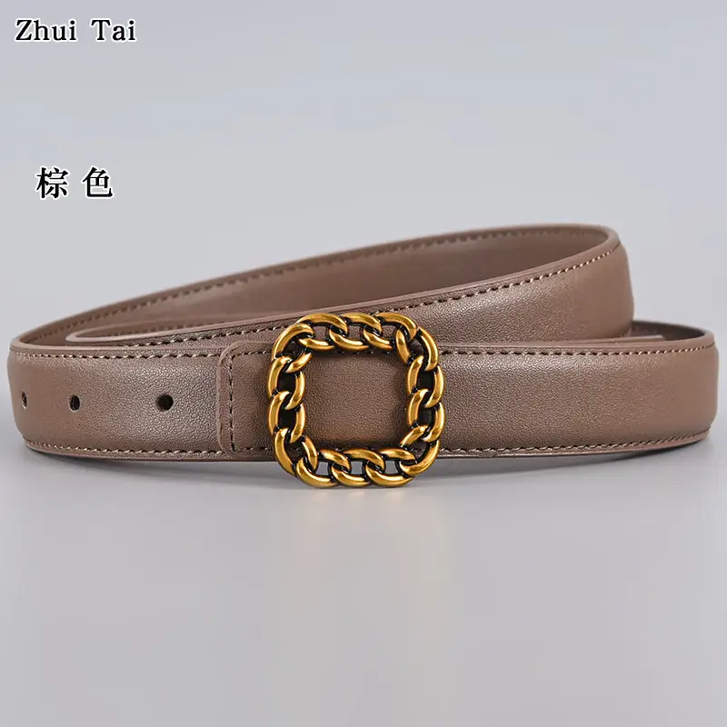 Tie Belt with Gold Chain Buckle Brown - Image 6