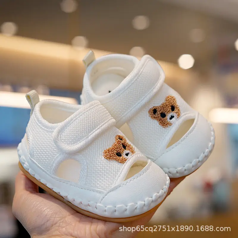 Baby Sandals White Teddy Bear Soft Sole Toddler