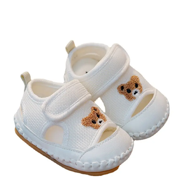 Baby Sandals White Teddy Bear Soft Sole Toddler
