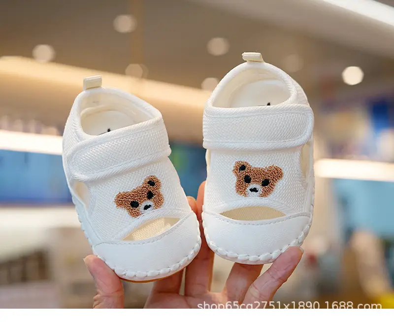 Baby Sandals White Teddy Bear Soft Sole Toddler — feature 3