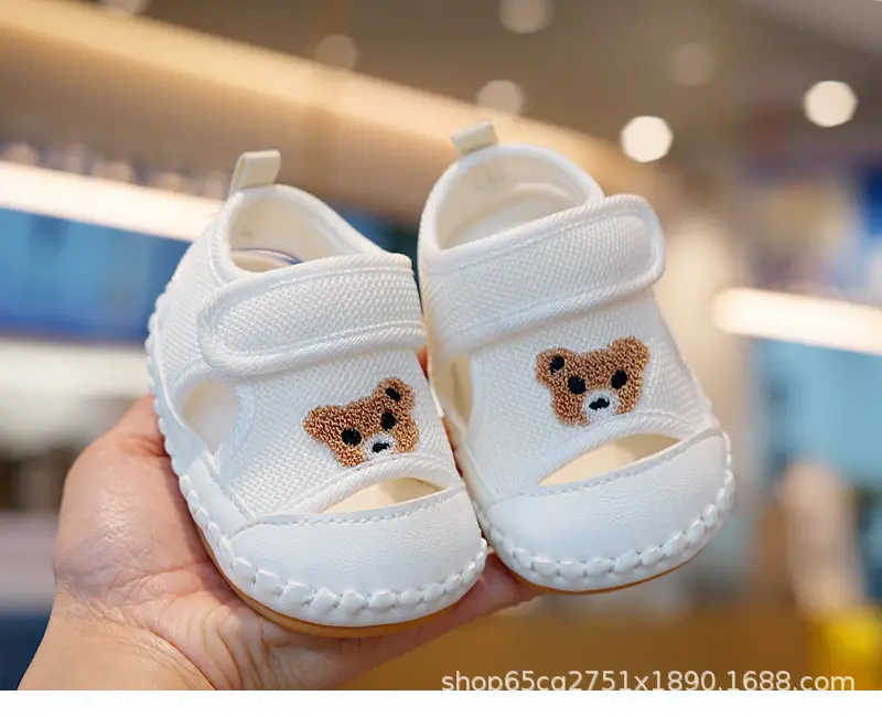 Baby Sandals White Teddy Bear Soft Sole Toddler — feature 4