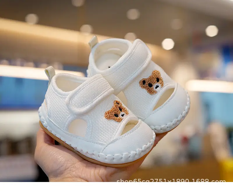 Baby Sandals White Teddy Bear Soft Sole Toddler — feature 5