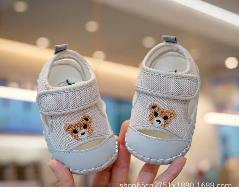 Baby Sandals White Teddy Bear Soft Sole Toddler — feature 6